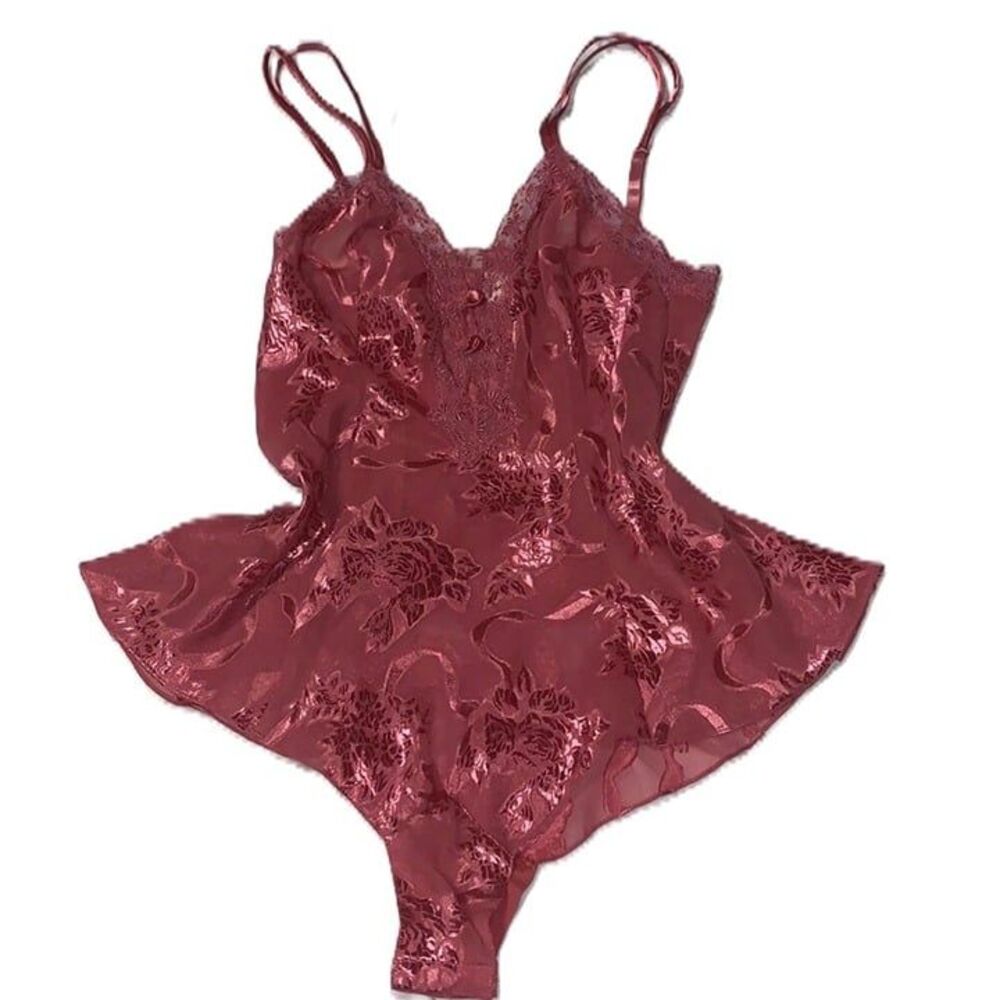Victoria's Secret Women Satin Teddy Bodysuit Purple Vintage Small